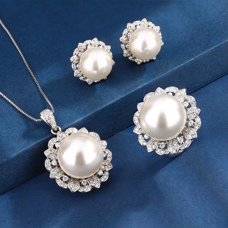 Jewelry Copper Bottom Gold-Plated Inlay Imitation White Pearl Pearl Round Set 16-12Mm
