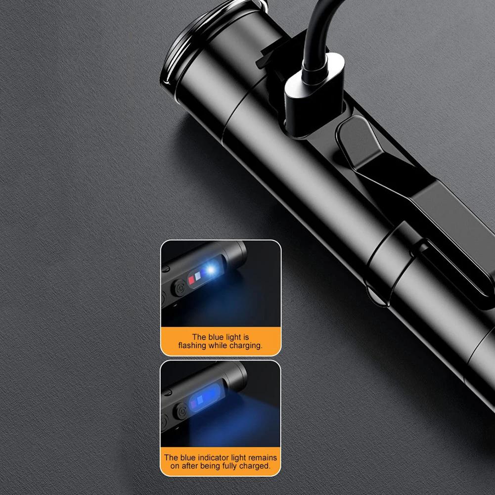 300mAh Multi-function Mini EDC LED Flashlight Portable Keychain Light Waterproof MagneticTorch USB Rechargeable Emergency Lamp