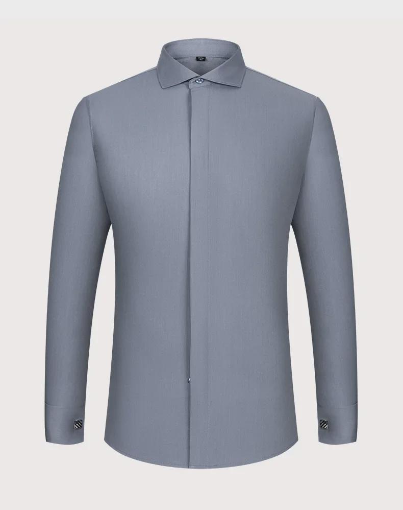 Men's Formal White Long-Sleeve Shirt with Windsor Collar and Bamboo Fiber French Cuff