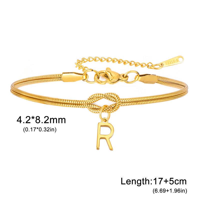 Stainless Steel 26-Letter Bracelet & Anklet with Double-Layer Knotted Snake Bone Chain