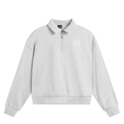 Li Ning Sports Lifestyle Series Casual Simple Solid Color Polo Neck Pullover Sweatshirt Women Sweatshirt Gray AWDUD64-4