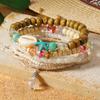 Boho Beaded Stack Bracelet Set, Multi-Layer Wood & Turquoise Bead Bracelet for Women, Bohemian Casual Beach Jewelry