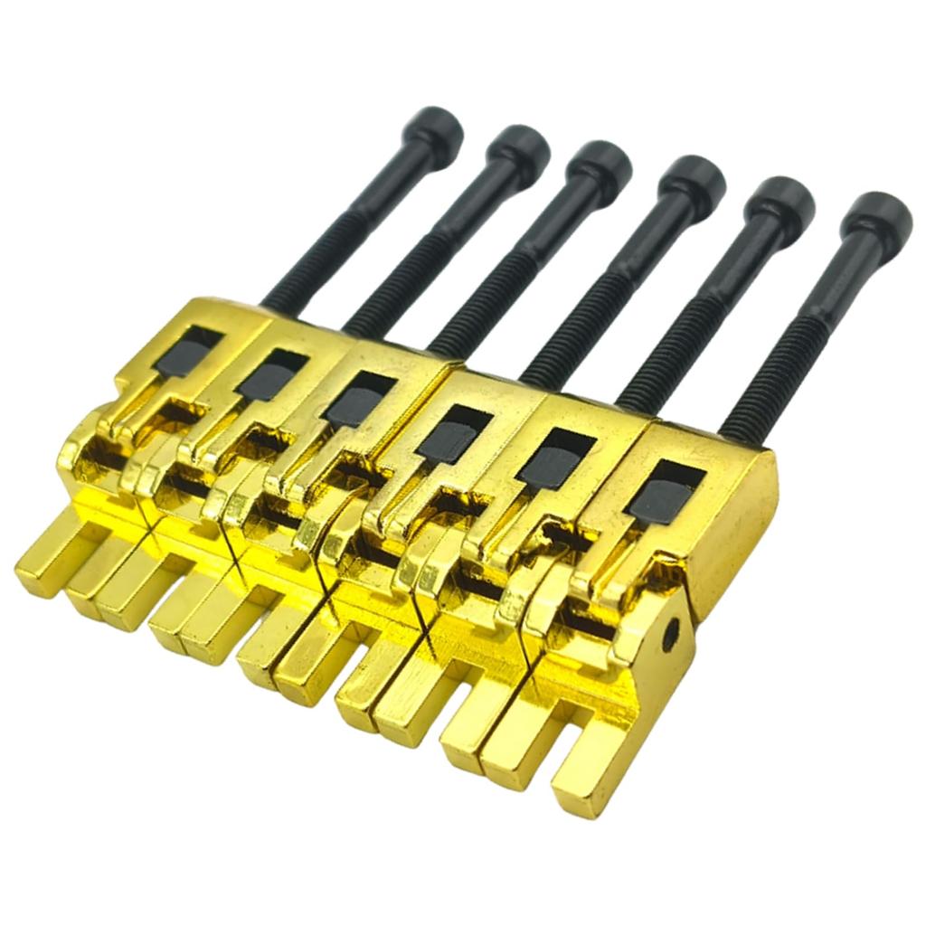 TIGRE BLANC Electric Guitar Bridge Saddle Set, Universal Fit for Floyd Rose Strings 1-6, Prevents String Breaks, Set of 6, Gold