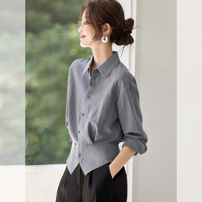 

Early Autumn New Versatile Waist Shirt, Unique and Beautiful French Style Petty Bourgeoisie Tops for Women M серый