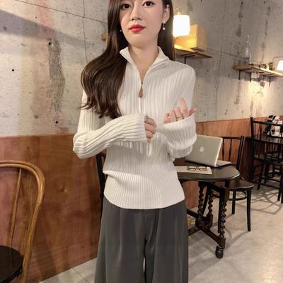 Pit Strip Sweater Women's Autumn and Winter New Slim-fit Zipper Semi-turtleneck Knitted Bottoming Shirt Top