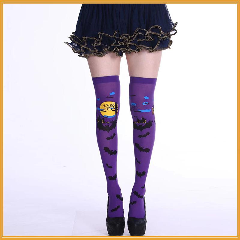 

Halloween Colored Orange Bat Wizard Knee High Stockings Witch Tattered Decorative Costume Props Women Socks 70x10cm фиолетовый