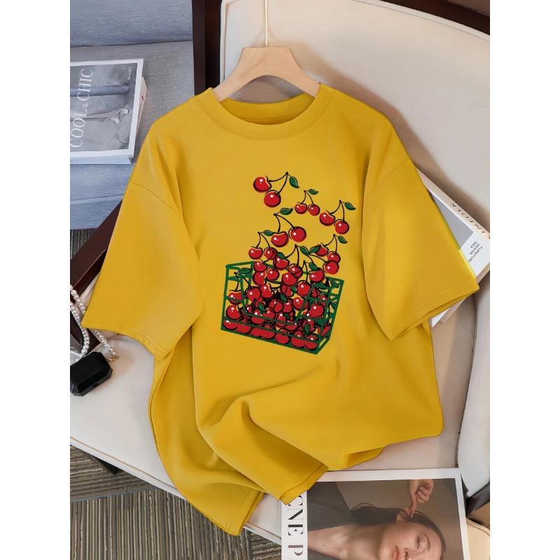 Un Coș de Cireșe Imprimeu Tricou Femei Respirabil Casual Tricouri Vară Mânecă Scurtă Moale Larg Streetwear Cămașă Femei
