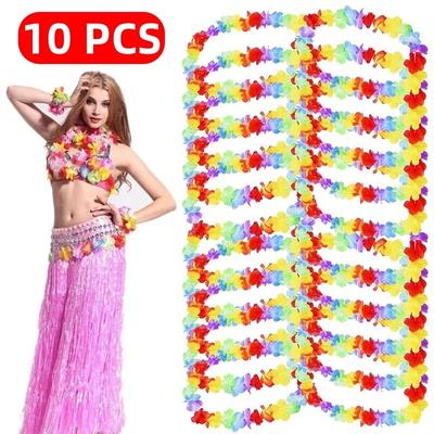 10 szt. Hawaje Party Flower Wreath Sztuczny Kwiat Girlanda Naszyjnik Hawai Festoon Farmhouse Decor Boże Narodzenie Halloween Supplies