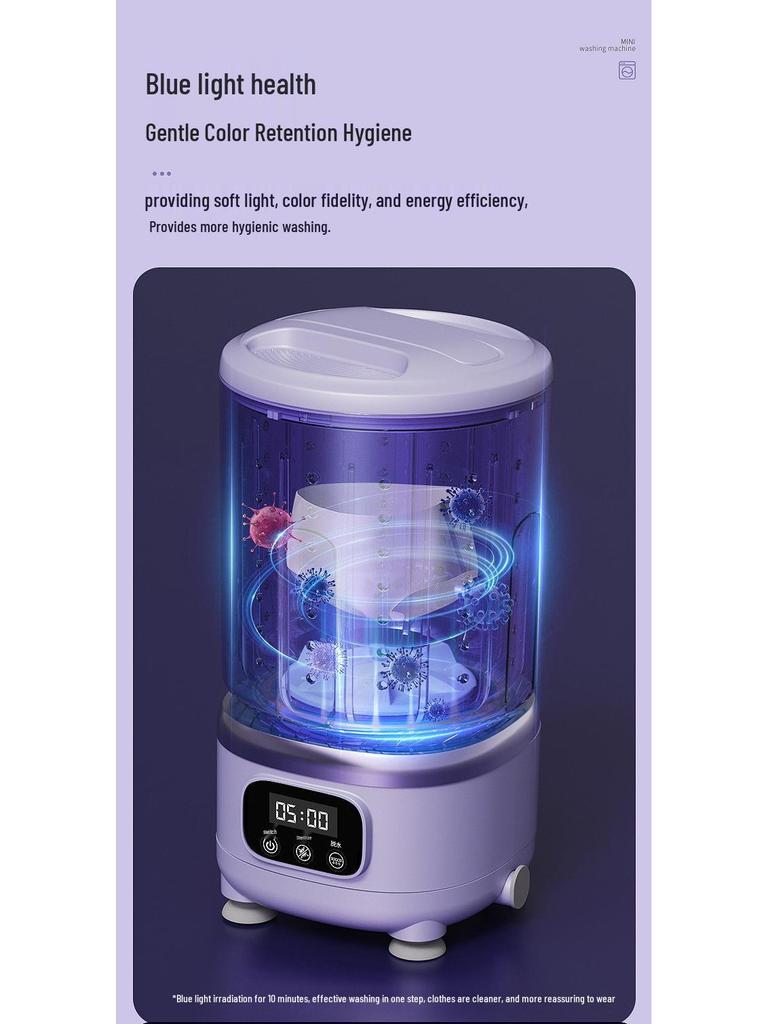 Spin-Wash Mini Wireless Washing Machine with Blue Light Sterilization for Underwear and Socks
