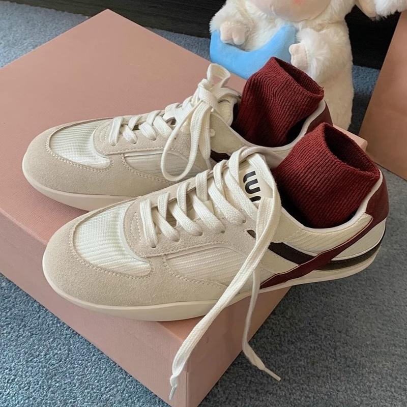 Fashion Spring 2025 New Breathable Versatile Casual Soft Bottom Women Shoes Vintage Color Block Deutsche Training Sneakers Outdoor Flats