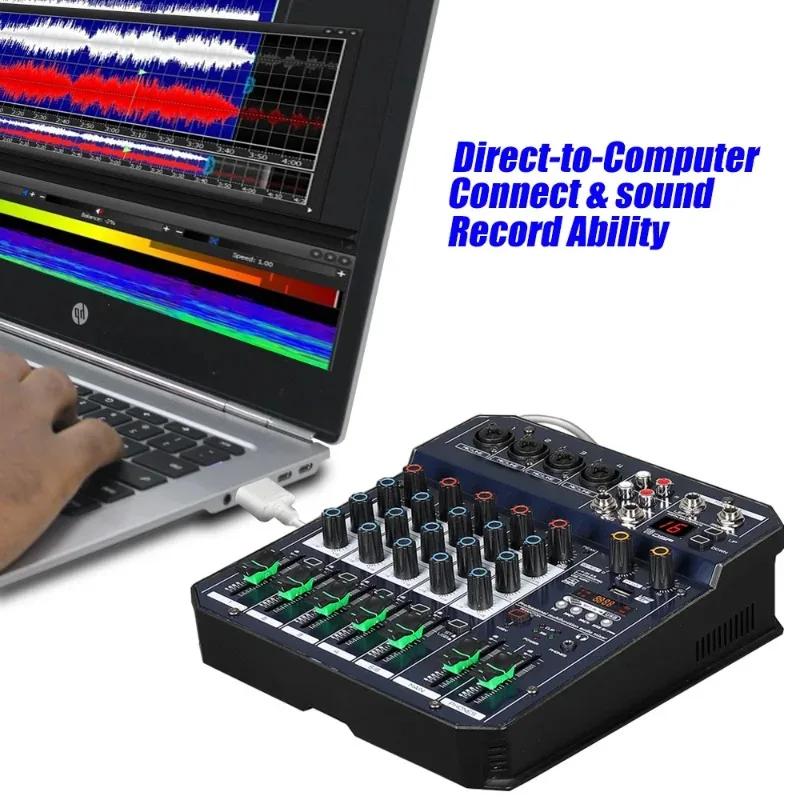 6 Channel Dj Mixing Console Sound Card with Monitor 16 Echo DSP 48V Phantom Power for PC Record Karaoke Party