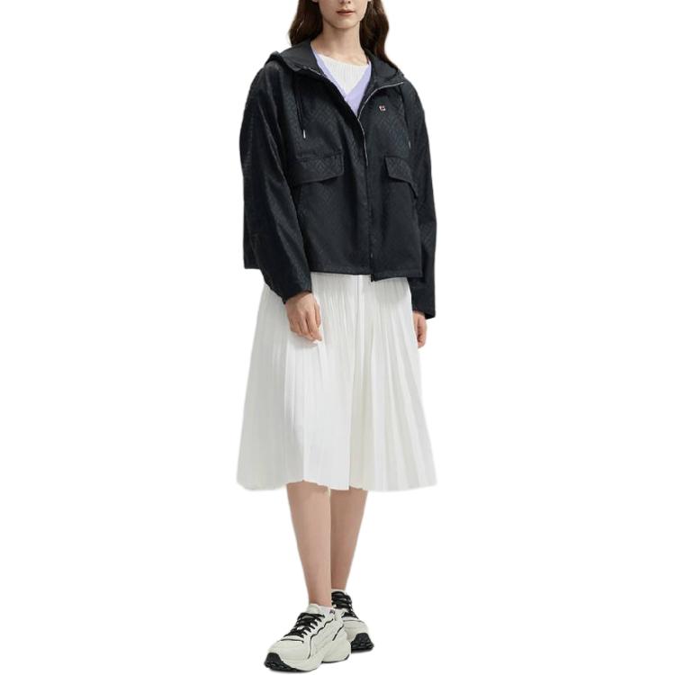 Fila Modern Heritage Fashion Simple Versatile Outdoor Hooded Work Jacket Women Jackets Black F11W431708F-BK