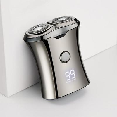 Electric Mini Travel Shaver for Men Pocket Size Washable Electronic Men Rechargeable Portable Cordless Facial Beard Wet Dry Rotating, Grey, Gray