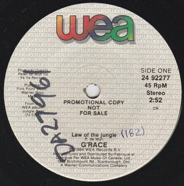 

7inch Record G RACE - Law Of The Jungle 2492277PROMO WEA 1984 Canada Dance & Electronica Used