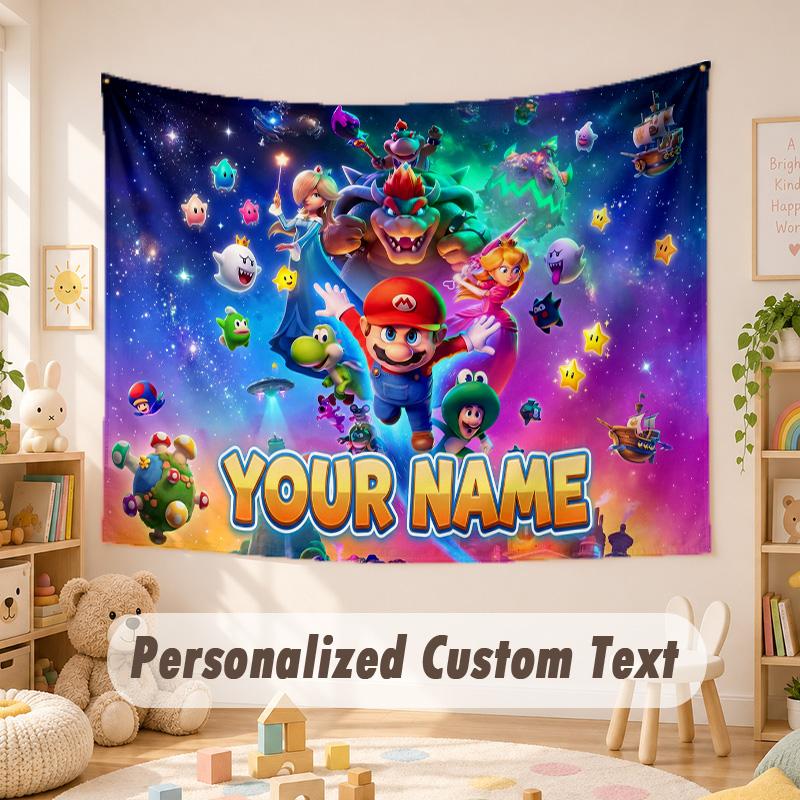 Custom Name Text Tapestry,Super Mario Boho Wall Hanging, Decorative Backdrop Tapestry For Room
