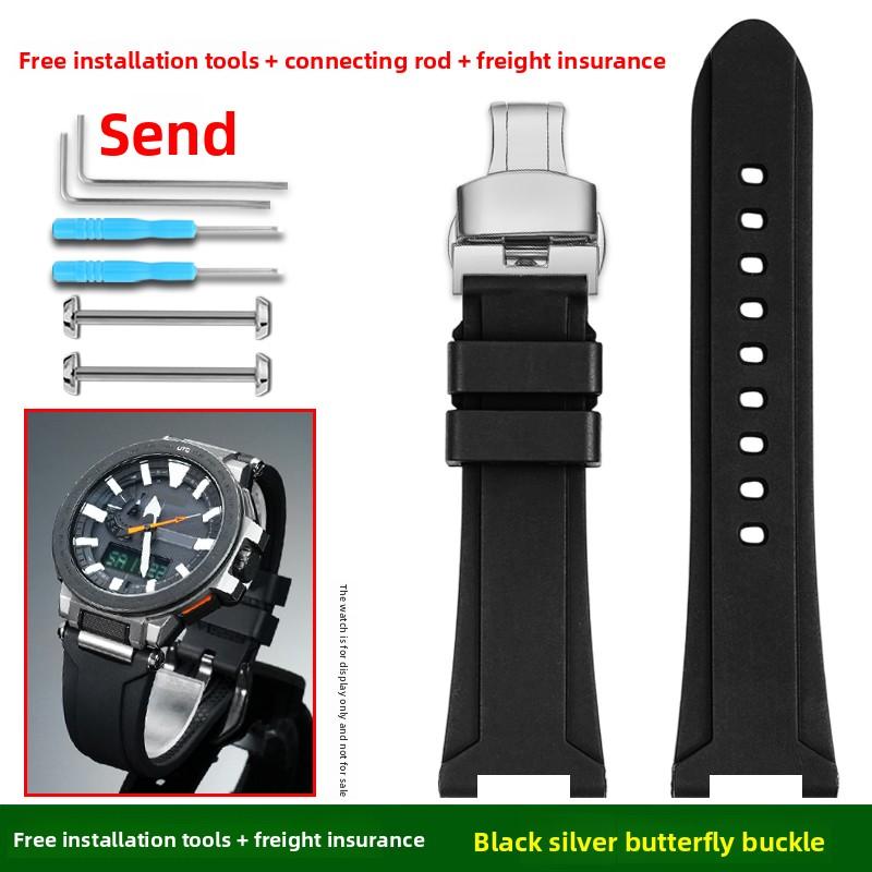 Soft FKM strap For Casio PROTREK series PRX-8000T/YT PRX-8001YT watch band Men fluororubber bracelet wristband watch Accessories
