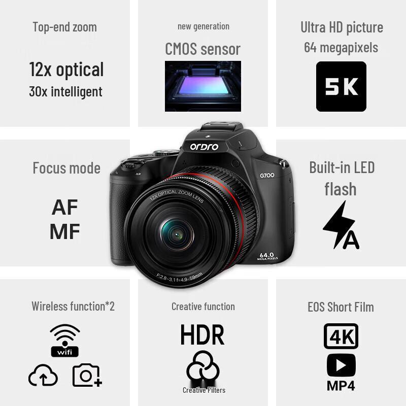 ORDRO G700 4K Digital Camera with 12x Optical Zoom (CN version)