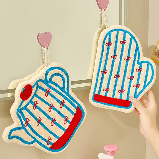 Hand Towel with Hanging Loop Bathroom Hand Towel Lint Shedding Free Cute Kettle Glove Absorbent Towel for Wiping Hands Kitchen Bathroom Use