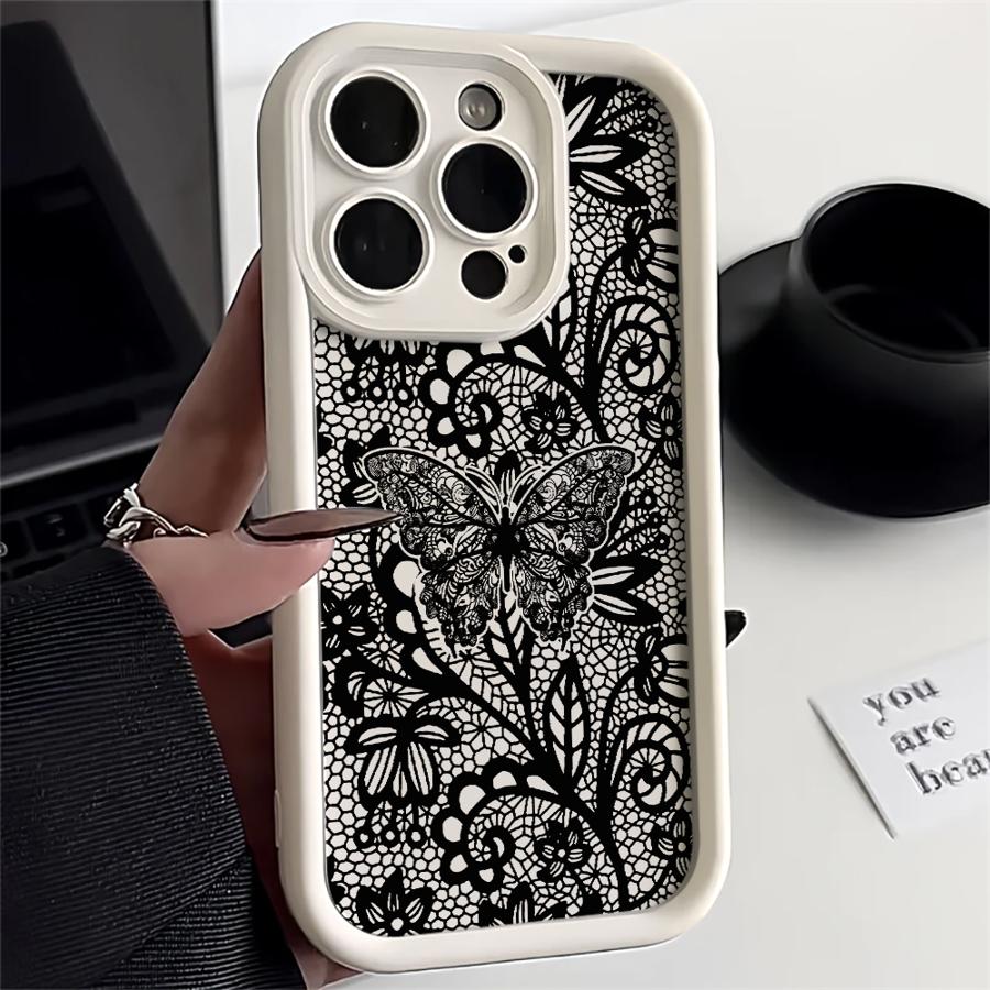 Design Sense Black Lace Phone Cover Case for iPhone 17 Pro Max 12 Pro 15 Plus 16 Air 13 17e 11 14