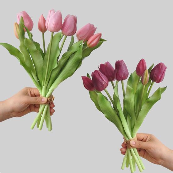 Artificial Tulip Flower 12" Real Touch Long Stem Fake Tulip Flower for Spring Easter