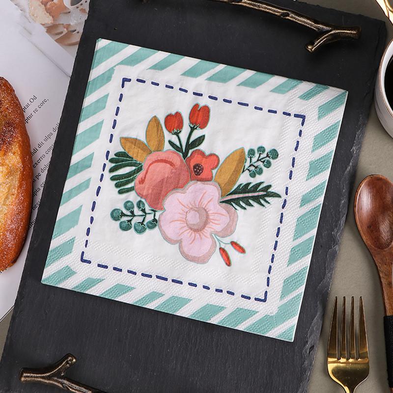 20Pcs/Lot Plant Flower Printed Disposable Paper Dinner Tableware Table Napkin Tissues Wedding Party Decoration