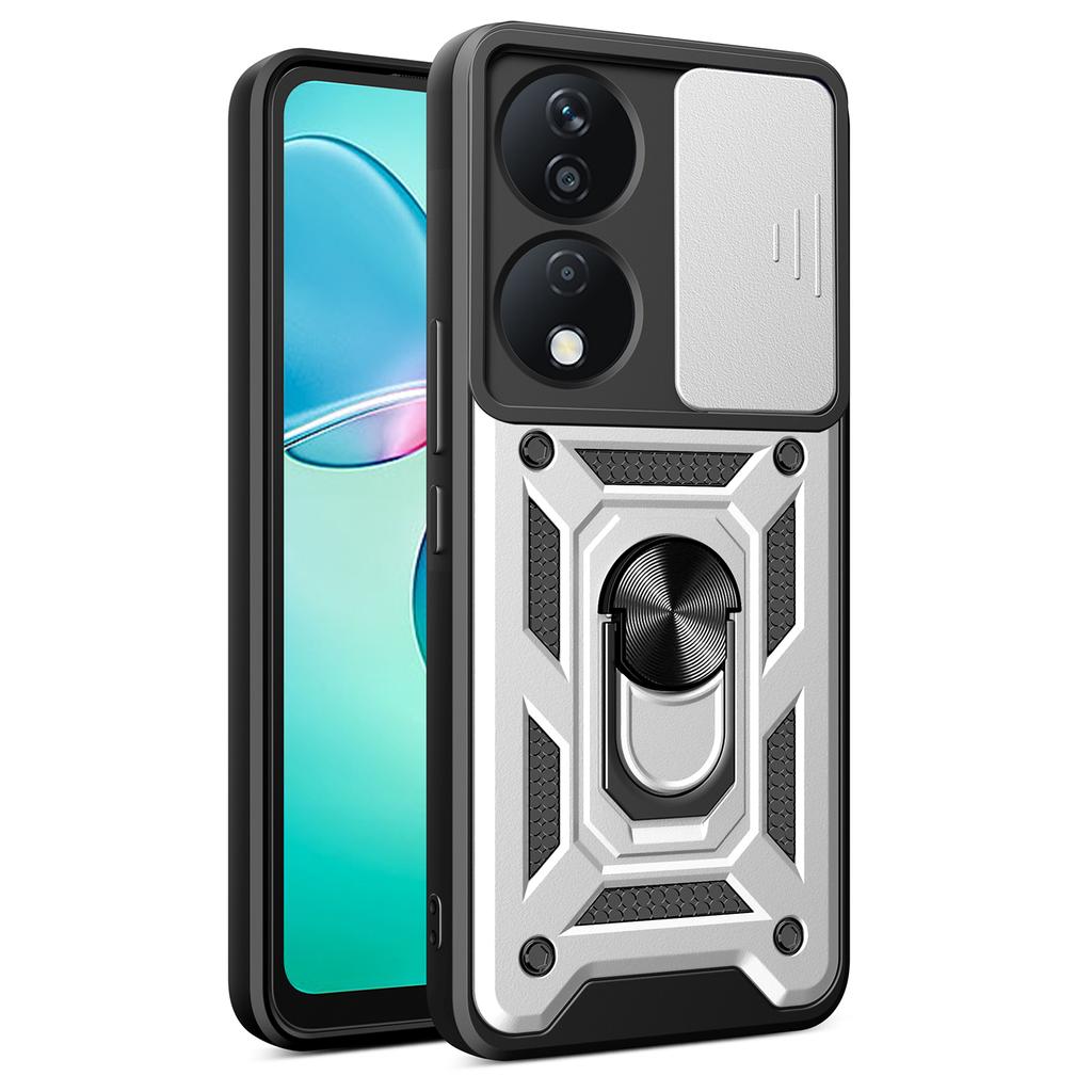 For Honor X7b 4G/90 Smart Case PC+TPU Rugged Shockproof Phone Cover with Slide Lens Window
