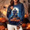 Women's Casual Long Sleeve Halloween Print Crewneck Sweatshirt