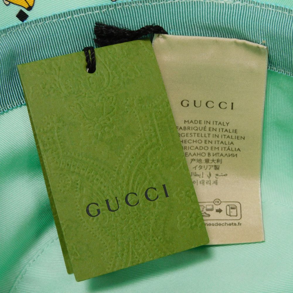 Used 9539 Animal Print Bucket Hat 736960 4HAX3 8469 7919 M 22.8" Banana and Dog All-Over Print Pastel GG Cotton Light