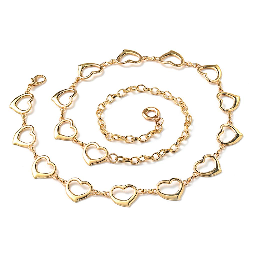 Women Metal Waist Chain, Heart & Flower Hollow Chain Belt, Adjustable Alloy Waistband with Ball Pendant for Dress Jeans