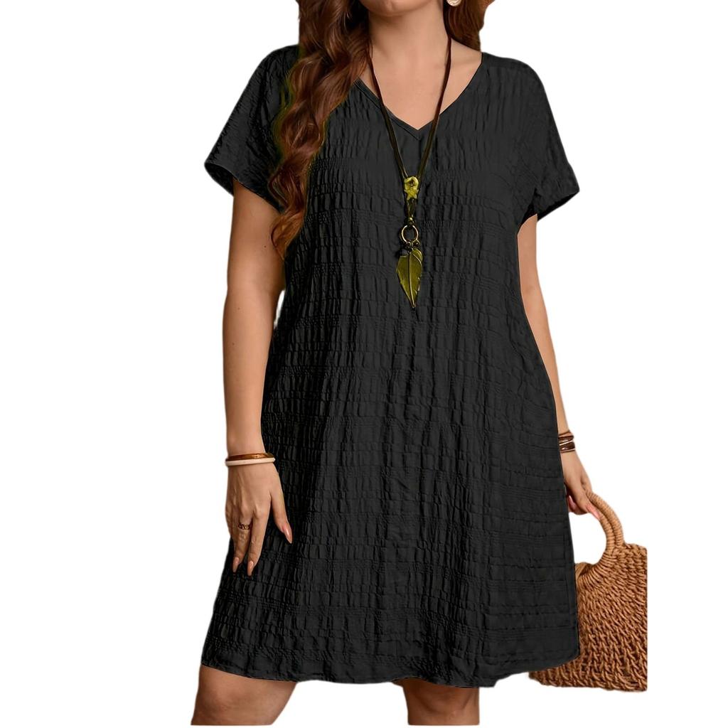Women's Dress Summer Holiday Dress Solid Color V-neck Loose Short-sleeved Dress