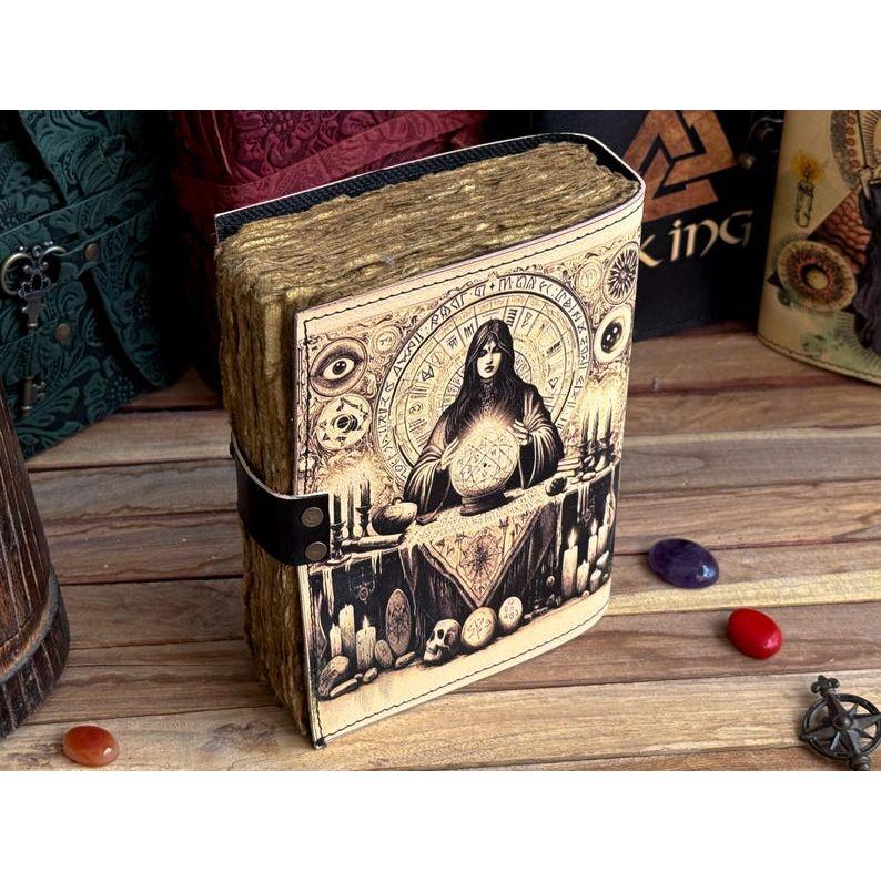 Handmade leather journal Blank Spell grimoire notebook third eye journal Antique Wiccan witch Notebook traveling sketchbook