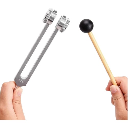 128 Hz Tuning Fork, Medical Weighted Biosonic Tuning Fork, 256Hz, 512Hz, Medical Tuning Fork, Therapeutic Tuner, Rubber Mallet, Storage Pouch Included