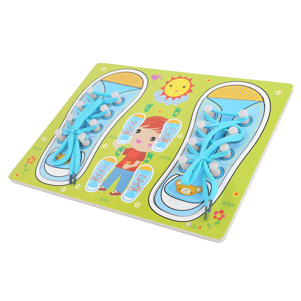 Learning To Tie Shoes Toy Wooden Dress Learning Baby Educational Toy Infant GiftBlue Green