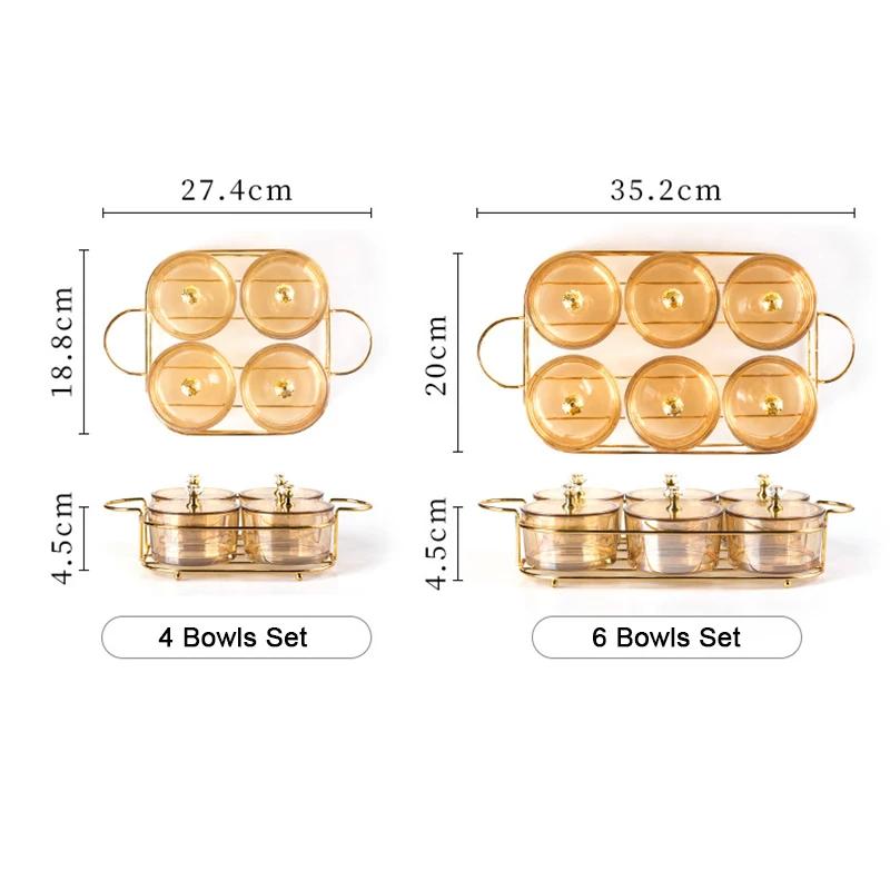 Nordic Luxury Glass Tableware Small Fruit Dessert Snack Serving Bowls with Dustproof Lid Household Party Food Serving Plates