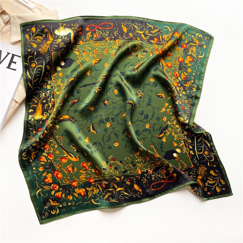 

Women 100% Pure Silk Scarf Elegant Floral Printed Small Square Neck Kerchief Bandana Female Echarpe Luxury Hairbands Spring 53X53CM