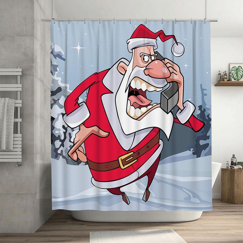 

Tu Santa Claus Shower Curtain Christmas Bathroom Decor Festive Holiday Gift Waterproof Fabric Backdrop Wall Hanging W60H190(CM)-1 Pcs