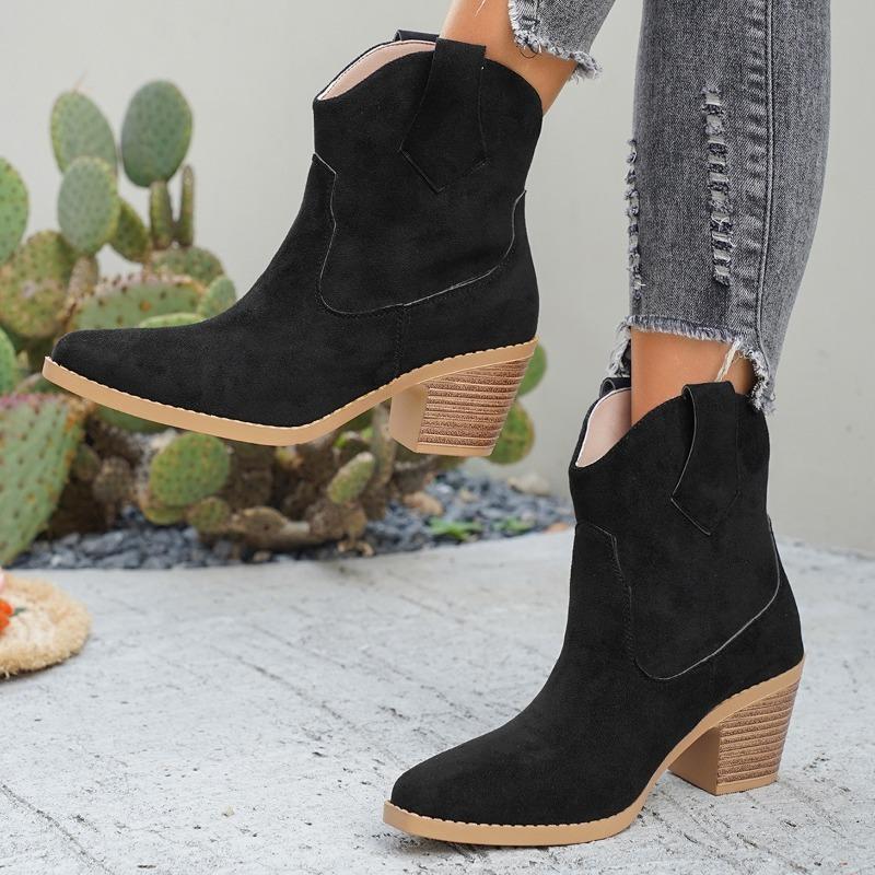 Cross-border Large-size New European Beautiful Women's Boots Retro Pointed Low Tube Matte Suede Viscose Shoes Martin Boots