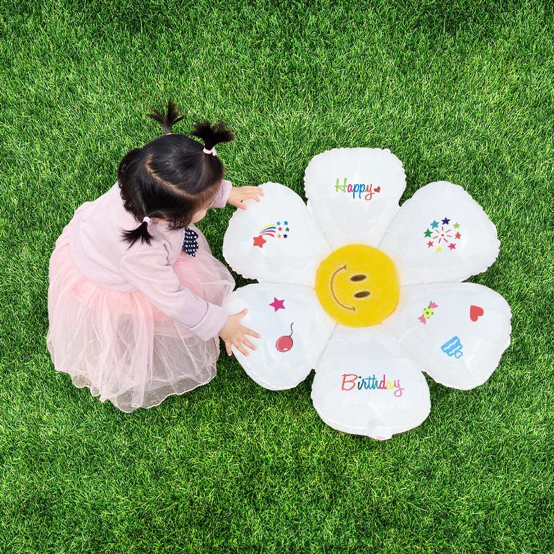 White Daisy & Sunflower Balloons - Birthday Decorations & Photo Props with Smiley Faces