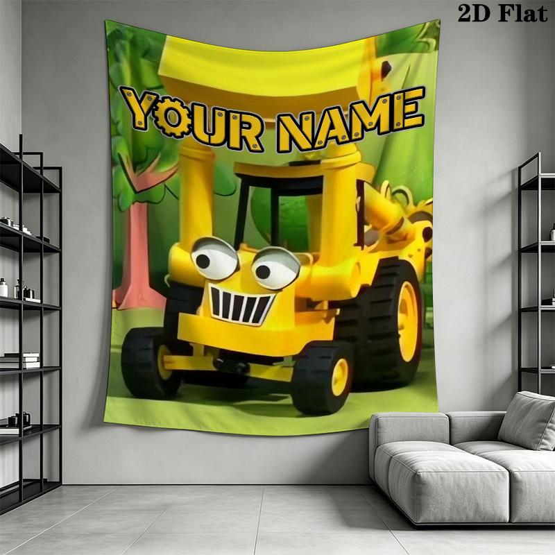 Custom Name Bob the Builder Wall Tapestry Aesthetic Wall Hanging Printed Fabric Blanket Decorative Tapestries for Bedroom Living Room Home Decor
