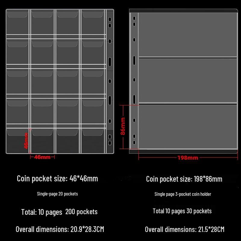 Large Capacity Coin Collection Album: Ancient and Commemorative Coins Loose-Leaf Collector Folder with Transparent Pages for Banknotes.