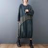 Women's Contrast Patchwork Denim Dress - Plus Size, Frayed, Loose, Mid-Length Skirt for Spring/Autumn