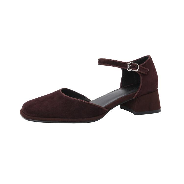 Fashion NEW Summer/Autumn Women Sandals Square Toe High Heels Cover Heel Shoes Women Sheep Suede Women Sandals Concise Retro Mary Janes