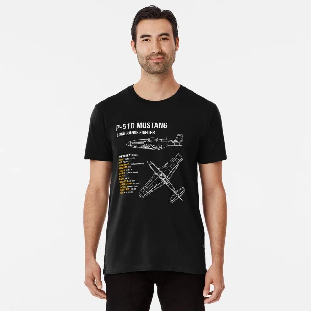 T-shirt Homme P51D Mustang Chasseur Longue Portée US Air Force Seconde Guerre Mondiale 100% Coton Manches Courtes Col Rond T-shirt Décontracté Neuf Tailles S3XL