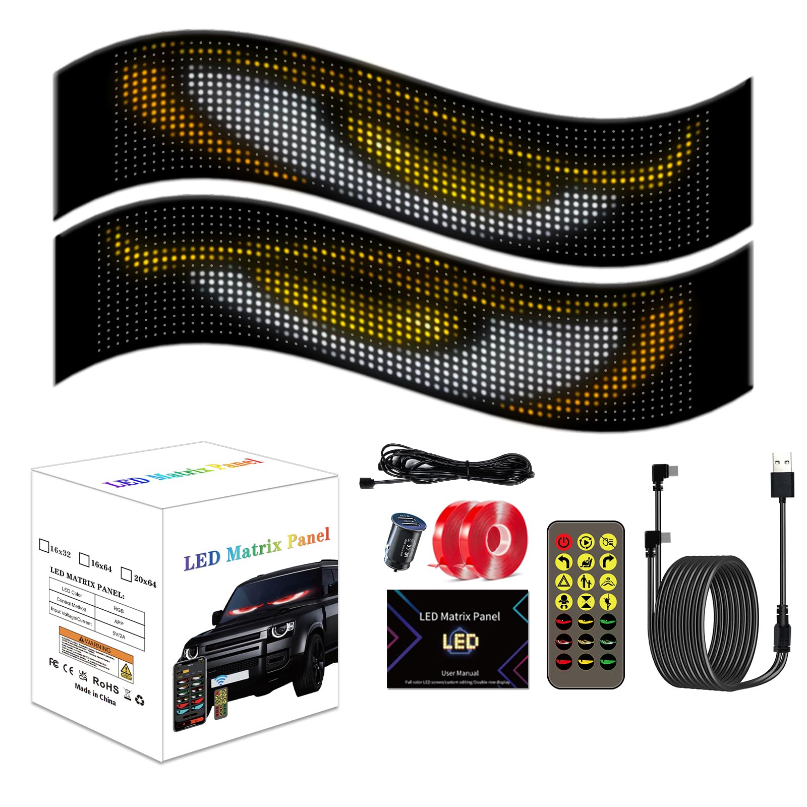 

TATACLEA Devil Eye для автомобиля Свет Дьявольский глаз Редактируемый узор и текст Светодиодная бегущая строка 20*64Pixel (10*35cm)