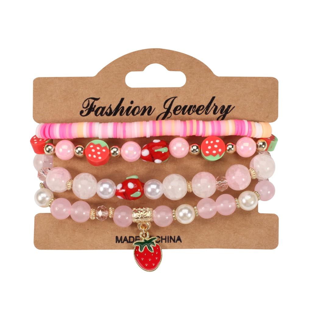 bohemian style Enchanting strawberry themed Bracelet made of glass material multi-layered bead chain bracelet - cute fashion popular  Handmade