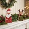 Small Decorative Wood Art Pieces Wooden Christmas Tabletop Decor, Santa Snowman Reindeer Figurine, Rustic Shelf Sitting Ornaments Holiday Sitter