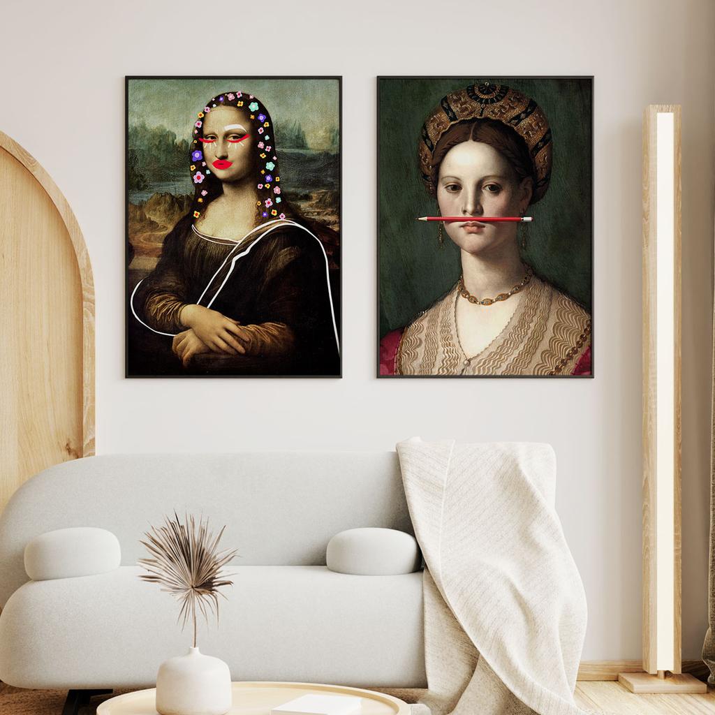 Zestaw dwóch plakatów mona lisa kwiaty