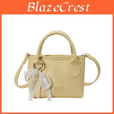 Small Pu Crossbody Bag With Artificial Pearl Bow Pendant For Daily Casual Streetwear
