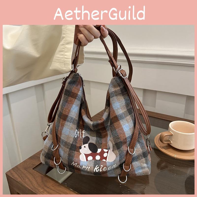 Letters Kieen Marn Cotton Tote Bag Plaid Pattern Soft Structure Work Travel