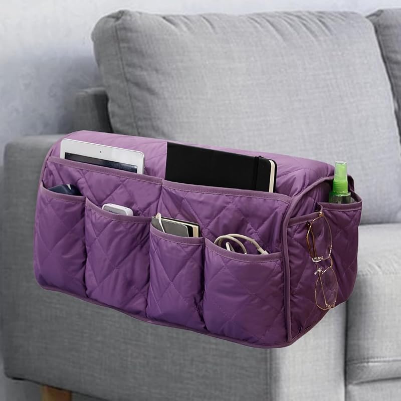 Sofa Armrest Organizer Non-Slip Arm Chair Bedside Caddy Storage Organizer for Recliner Couch with 14 Pockets for Cell Phone TV Remote Control